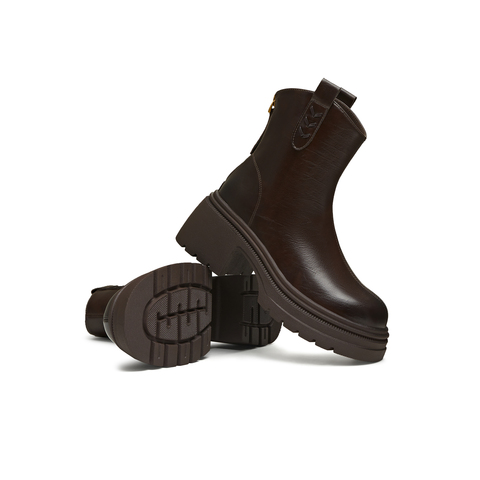 天美意2025冬新款商场同款粗跟复古百搭短靴女时装靴BM091DZ5