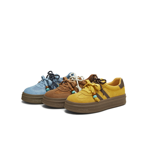 天美意2025冬新款厚底拼色复古百搭阿甘德训鞋女休闲鞋BJ541DM5