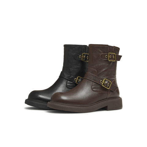 天美意2025冬新款休闲一脚蹬显瘦百搭英伦女时装靴KQZ14DZ5