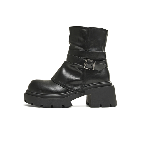 天美意2025冬新款厚底百搭靴子潮流机车街头女弹力靴KNZ15DZ5