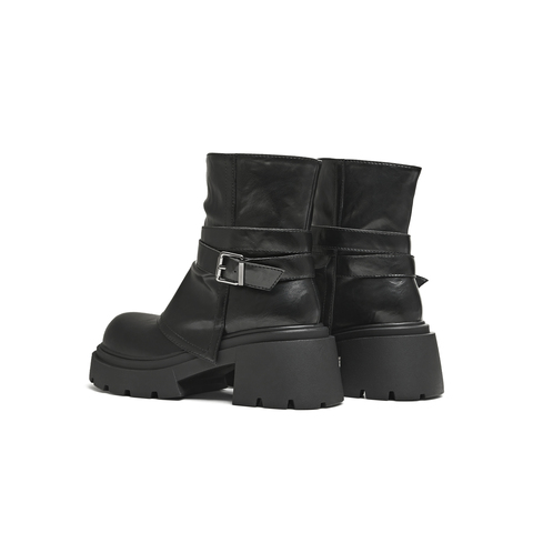 天美意2025冬新款厚底百搭靴子潮流机车街头女弹力靴KNZ15DZ5