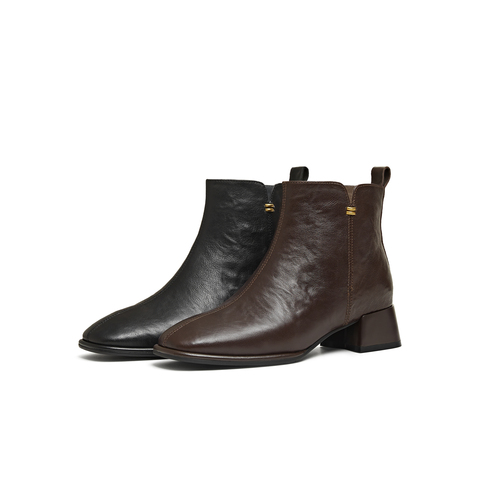 天美意2025冬新款商场同款粗跟通勤简约短靴女时装靴BL991DD5