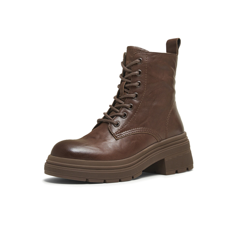 天美意2025冬新款商场同款粗跟擦色英伦短靴女马丁靴BL711DD5