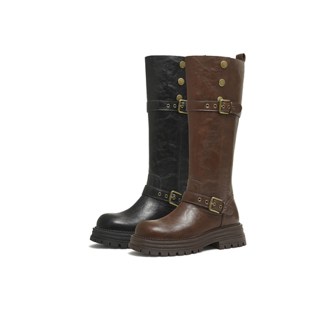 天美意2025冬新款厚底英伦百搭显瘦长靴骑士靴时装女靴KQZ15DG5