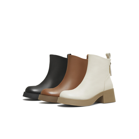 天美意2025冬新款商场同款粗跟复古潮流短靴女时装靴BL701DD5