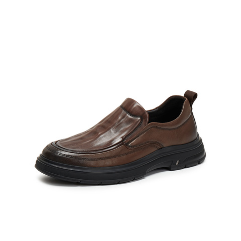 天美意2025冬新款商场同款休闲一脚蹬纯色男休闲皮鞋WCC02DM5