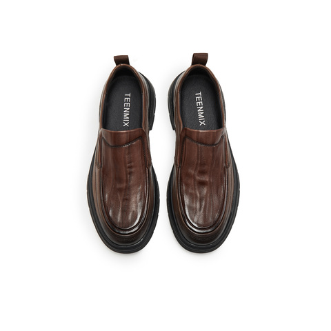 天美意2025冬新款商场同款休闲一脚蹬纯色男休闲皮鞋WCC02DM5