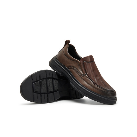 天美意2025冬新款商场同款休闲一脚蹬纯色男休闲皮鞋WCC02DM5