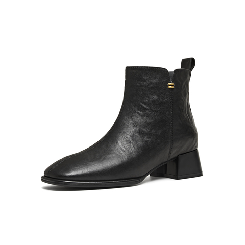 天美意2025冬新款商场同款粗跟通勤简约短靴女时装靴BL991DD5