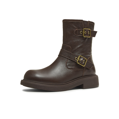 天美意2025冬新款休闲一脚蹬显瘦百搭英伦女时装靴KQZ14DZ5