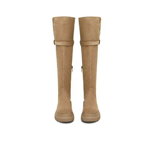 天美意2025冬新款显瘦百搭厚底潮流纯色瘦瘦靴女弹力靴KTX22DC5