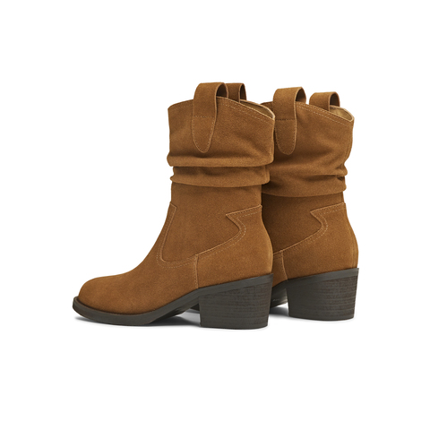 天美意2025冬新款粗跟百搭日常休闲一脚蹬女西部靴KXZ15DZ5