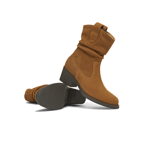 天美意2025冬新款粗跟百搭日常休闲一脚蹬女西部靴KXZ15DZ5