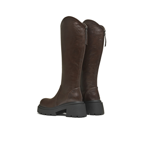 天美意2025冬新款直筒显瘦百搭厚底潮流纯色女弹力靴KTX26DG5