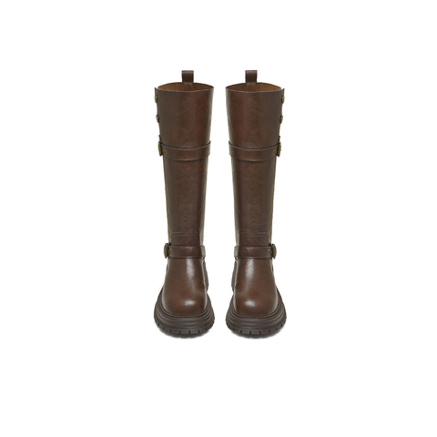 天美意2025冬新款厚底英伦百搭显瘦长靴骑士靴时装女靴KQZ15DG5