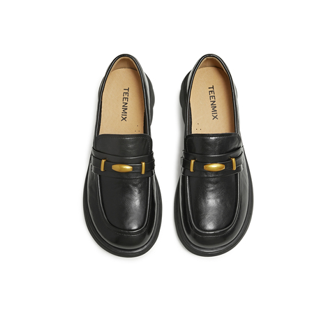 天美意2025秋新款厚底英伦复古休闲百搭乐福鞋女鞋KE082CA5