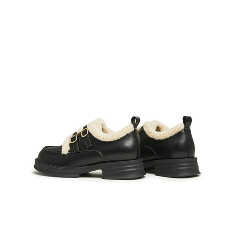 天美意2025春新款商场同款保暖英伦风皮鞋毛毛鞋女单鞋BI071AM5