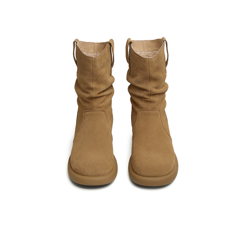 天美意2025冬新款美拉德色复古百搭户外堆堆靴女西部靴KXZ08DD5