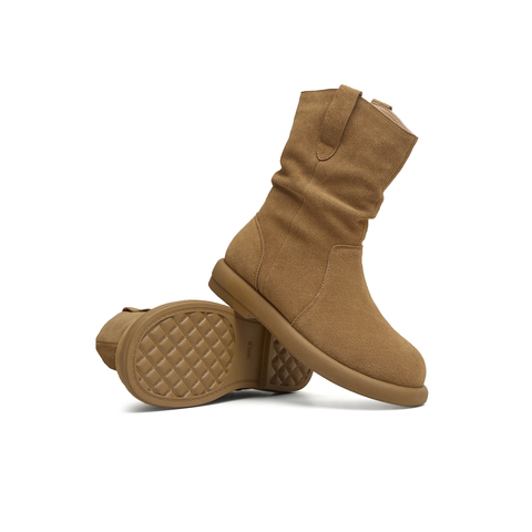 天美意2025冬新款美拉德色复古百搭户外堆堆靴女西部靴KXZ08DD5