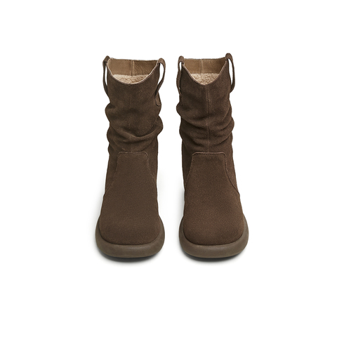 天美意2025冬新款美拉德色复古百搭户外堆堆靴女西部靴KXZ08DD5