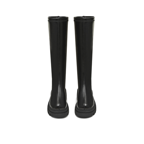 天美意2025冬新款直筒显瘦百搭厚底潮流纯色女弹力靴KTX21DG5