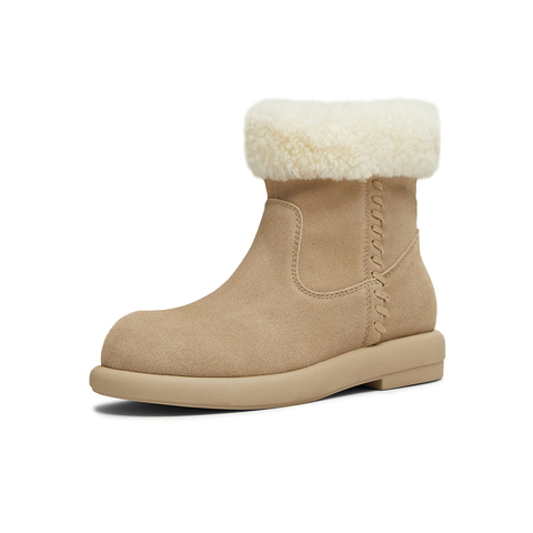 天美意2025冬新款百搭复古保暖舒适毛绒短靴女雪地靴KXD49DD5