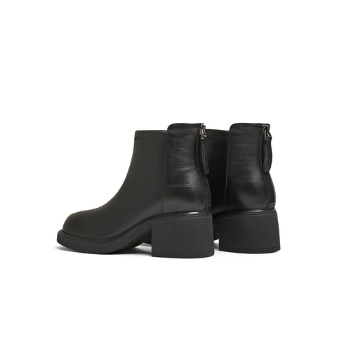 天美意2025冬新款商场同款百搭复古厚底纯色女时装靴BL731DD5