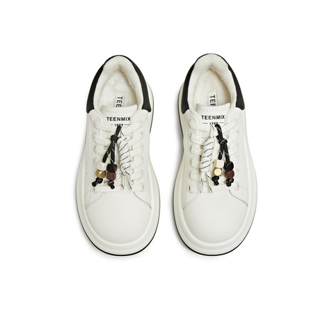 天美意2025秋新款休闲百搭厚底系带运动户外女小白鞋BM261CM5