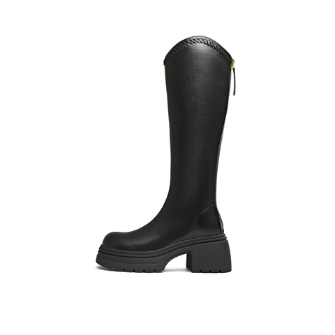 天美意2025冬新款商场同款高直筒显瘦百搭厚底女骑士靴BL641DG5