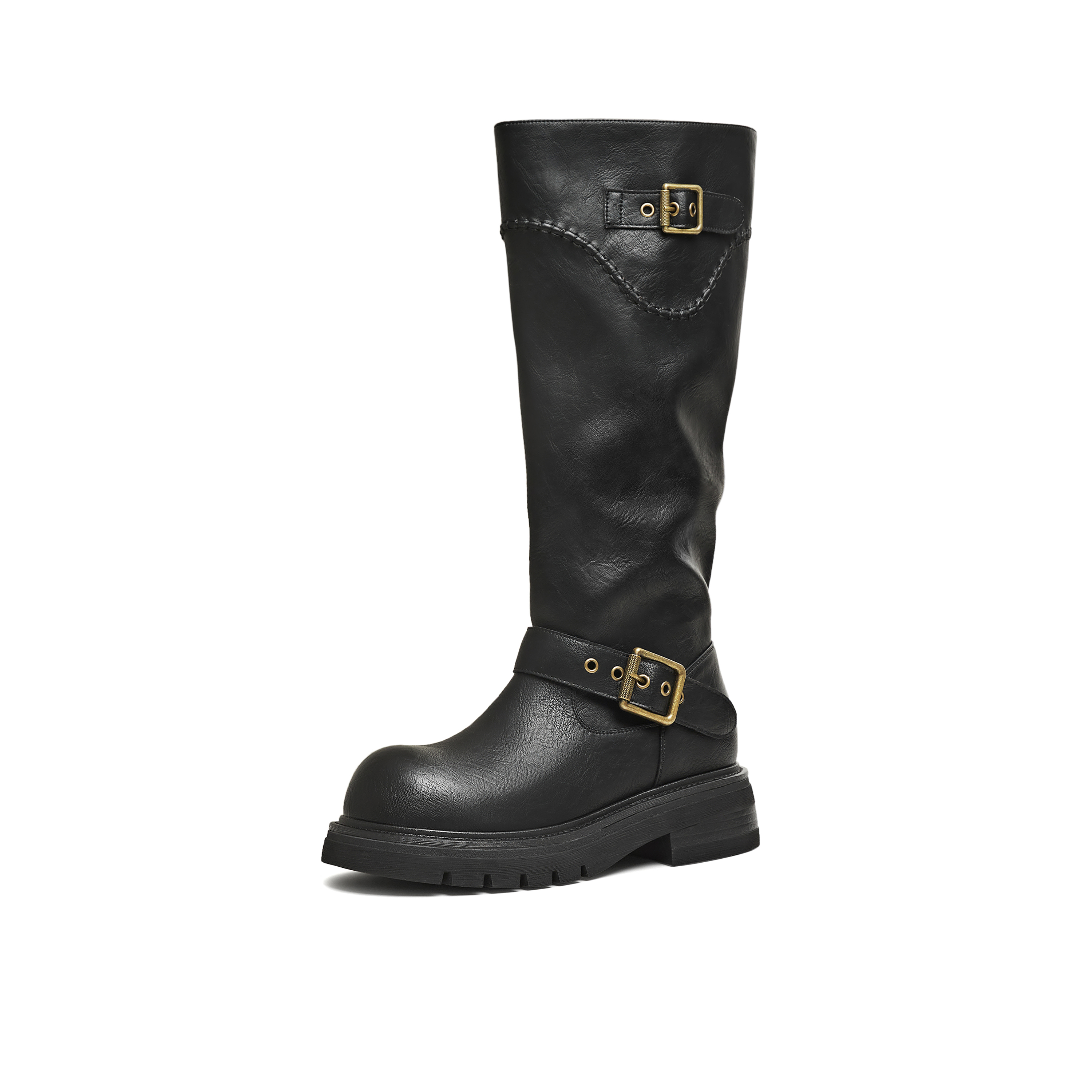 天美意2025冬新款商场同款高直筒显瘦百搭厚底女骑士靴BM351DG5