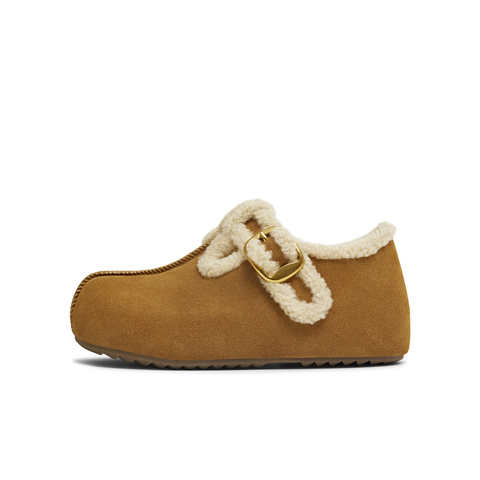 天美意2025冬新款商场同款舒适保暖毛绒单鞋女勃肯鞋BM321DA5