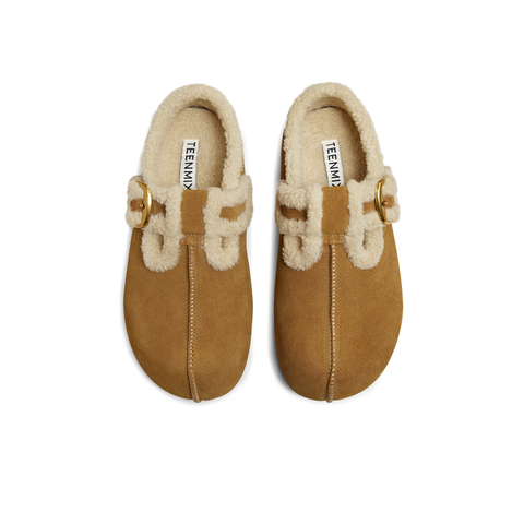 天美意2025冬新款商场同款舒适保暖毛绒单鞋女勃肯鞋BM321DA5