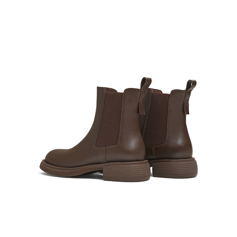 天美意2025冬商场同款复古切尔西靴女皮短靴BE091DD5