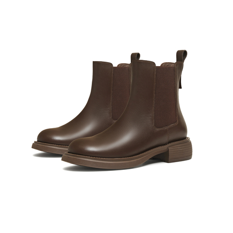 天美意2025冬商场同款复古切尔西靴女皮短靴BE091DD5