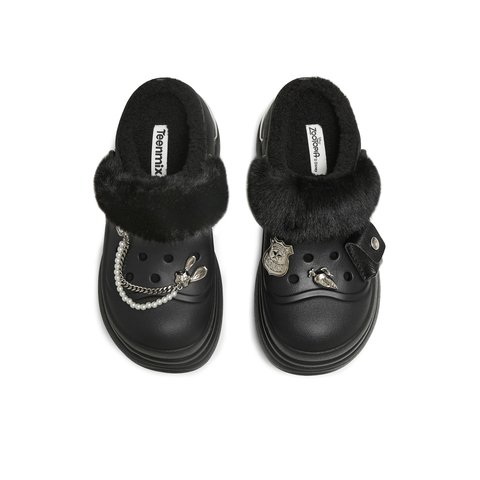 天美意2025冬新款商场同款毛绒保暖可爱百搭女洞洞鞋CIB06DH5