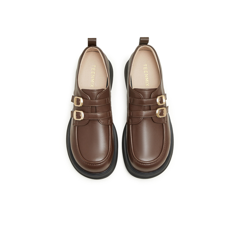 天美意2025春新款商场同款保暖英伦风皮鞋毛毛鞋女单鞋BI071AM5