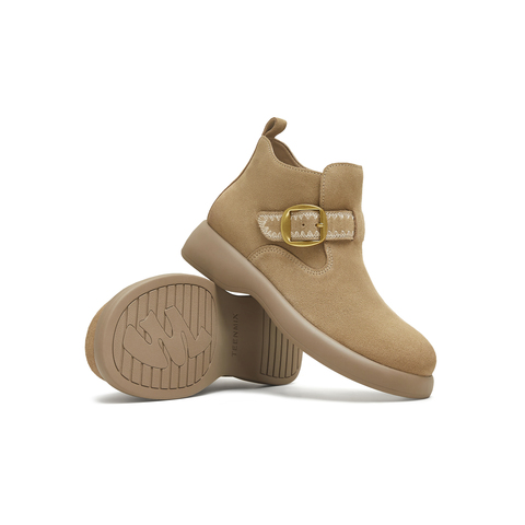 天美意2025冬新款商场同款一脚蹬厚底百搭复古女时装靴CFT41DD5