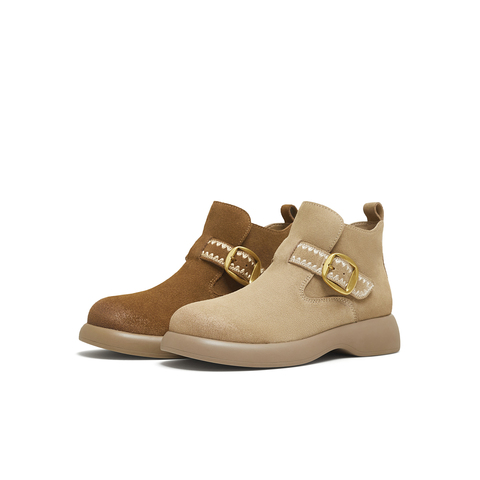 天美意2025冬新款商场同款一脚蹬厚底百搭复古女时装靴CFT41DD5