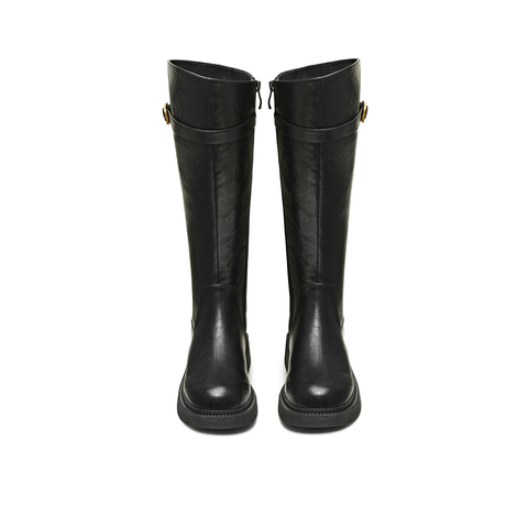 天美意2025冬新款商场同款高直筒显瘦百搭厚底女骑士靴CD580DG5