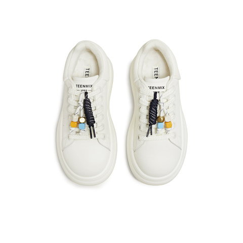 天美意2025秋新款休闲百搭厚底系带运动户外女小白鞋BM261CM5