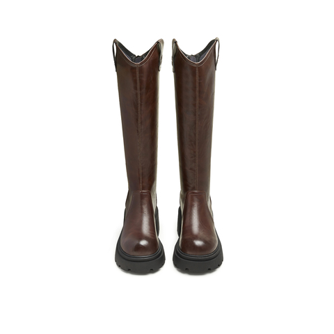 天美意2025冬新款长筒靴高靴厚底弹力靴v口女骑士靴KTX14DG5