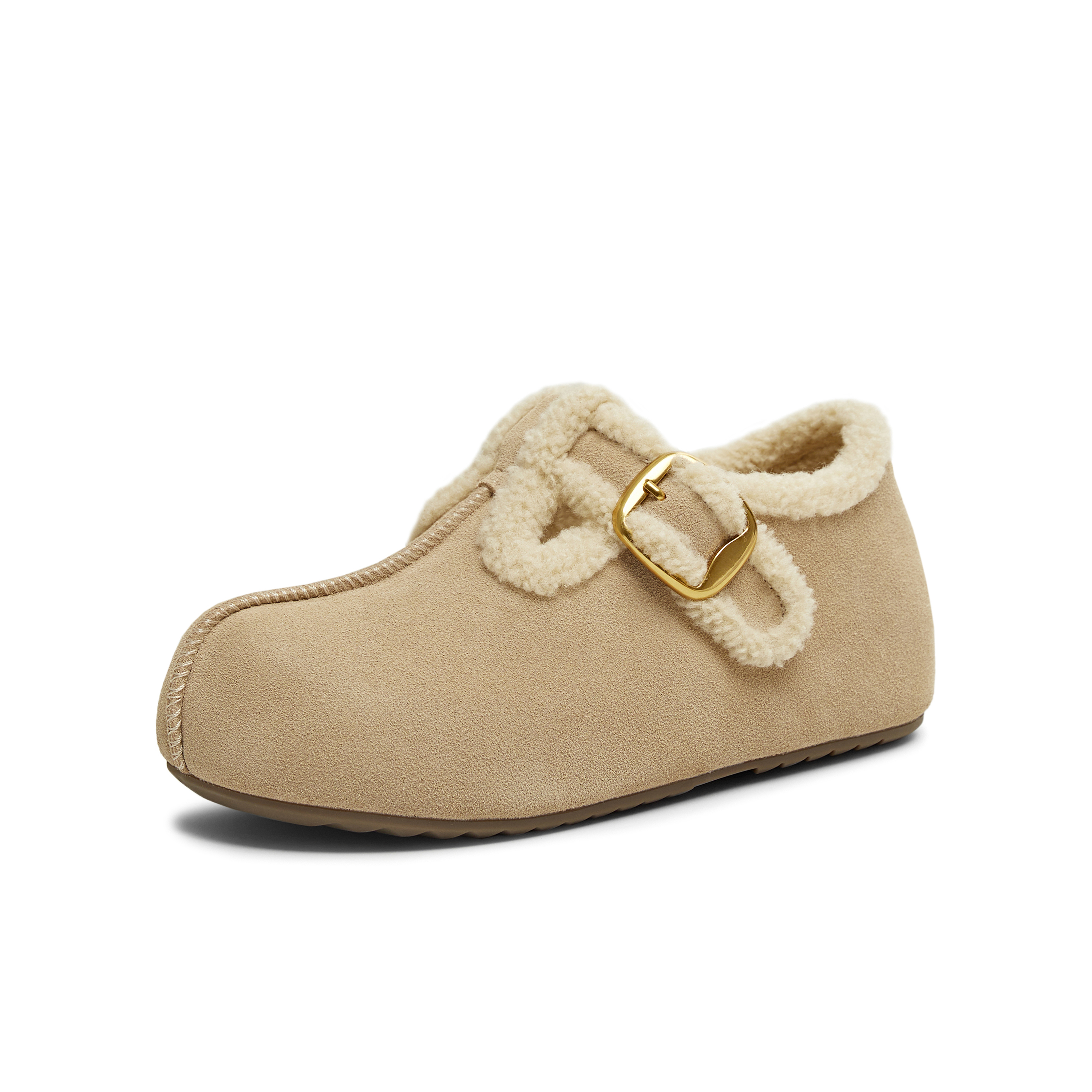 天美意2025冬新款商场同款舒适保暖毛绒单鞋女勃肯鞋BM321DA5