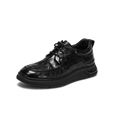 天美意2025冬新款商场同款纯色系带百搭复古男休闲皮鞋WNA01DM5