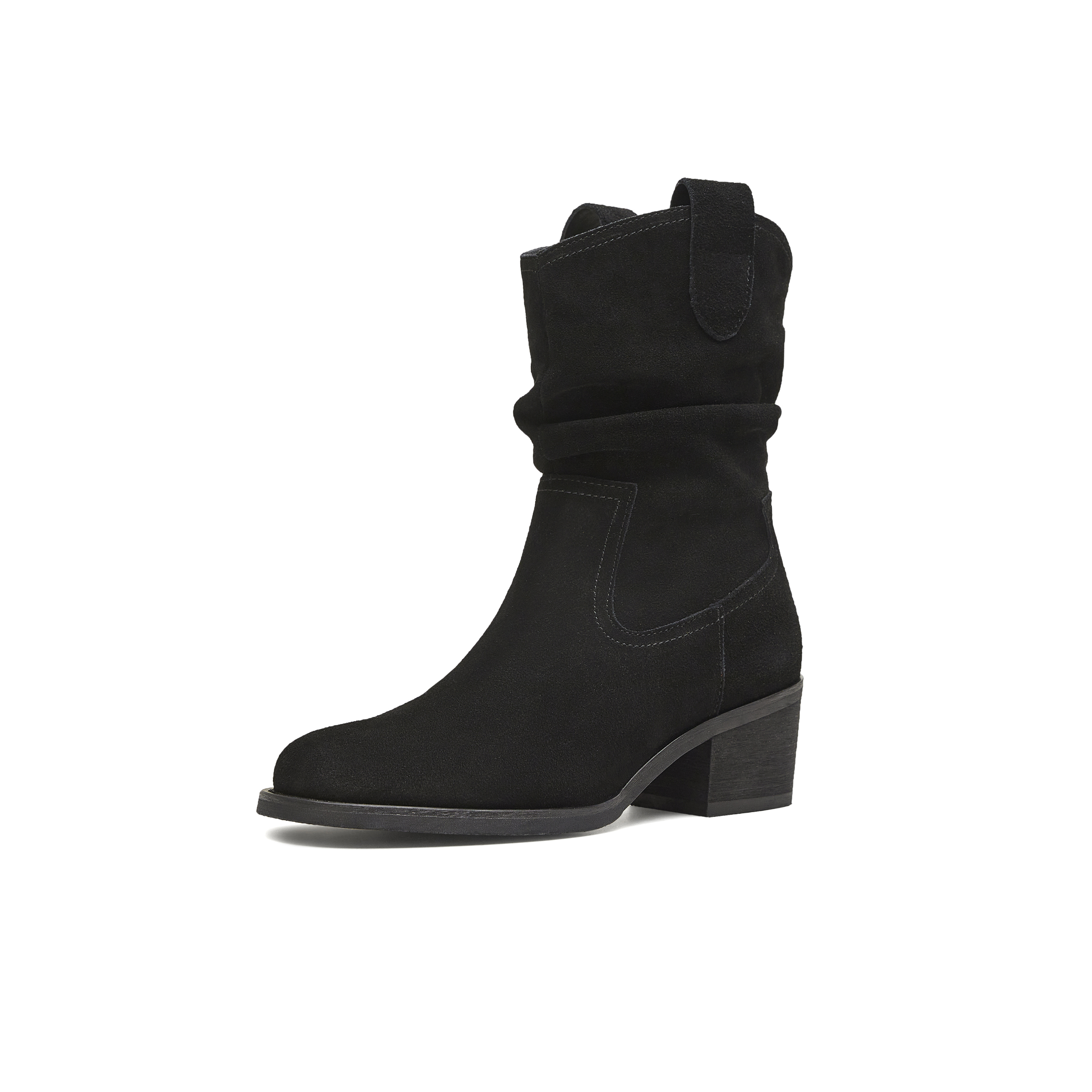 天美意2025冬新款粗跟百搭日常休闲一脚蹬女西部靴KXZ15DZ5