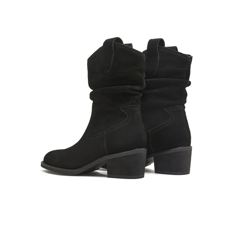 天美意2025冬新款粗跟百搭日常休闲一脚蹬女西部靴KXZ15DZ5