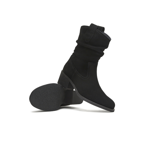 天美意2025冬新款粗跟百搭日常休闲一脚蹬女西部靴KXZ15DZ5