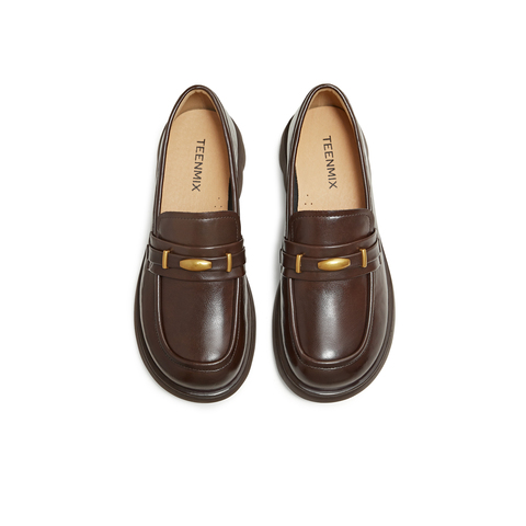 天美意2025秋新款厚底英伦复古休闲百搭乐福鞋女鞋KE082CA5