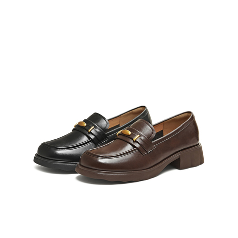 天美意2025秋新款厚底英伦复古休闲百搭乐福鞋女鞋KE082CA5