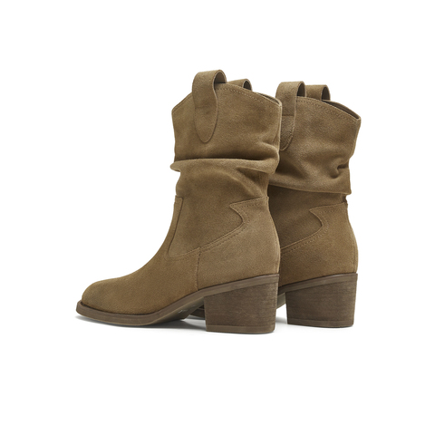 天美意2025冬新款粗跟百搭日常休闲一脚蹬女西部靴KXZ15DZ5