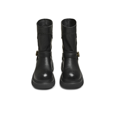 天美意2025冬新款商场同款圆头粗跟复古长靴女骑士靴BM352DZ5